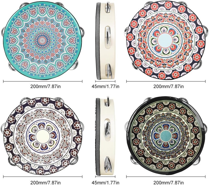 OriGlam 8 Inch Tambourine Wood Handbell Music Drum, Handheld Tambourine Drum Bell Metal Jingles Percussion Instrument Drum for Church, Dance, Party, KTV (White) - Image 5